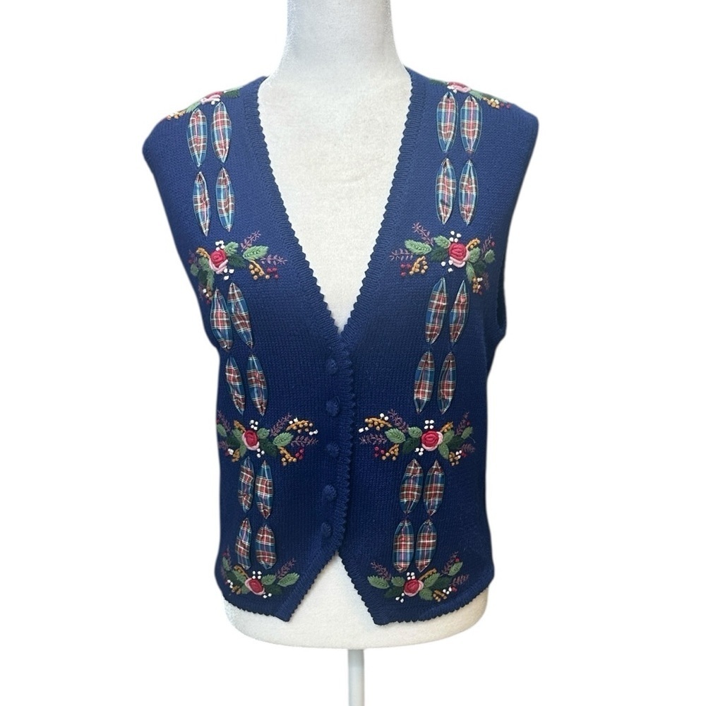 Susan Bristol Navy Cardigan with Floral Embroidered Accents - Picture 6 of 6
